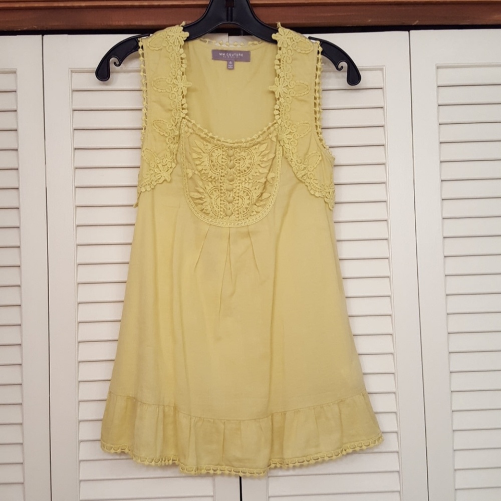 MM COUTURE MISS ME YELLOW EMBROIDERED TOP EUC - Picture 1 of 5